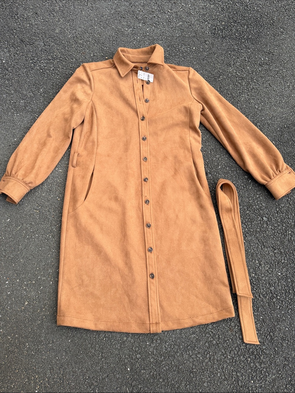 BROOKS BROTHERS NWT! Classic Camel Sued button-Front Womens Dress/Coat with Belt